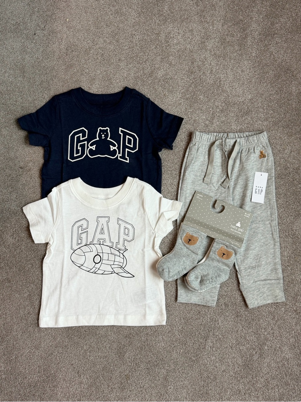 GAP Baby Set - Navy & White Tee, Gray Joggers and Socks NWT